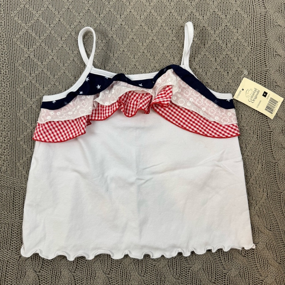 Cottontail Originals Girls Red White & Blue Patriotic Ruffle Top ~ 6